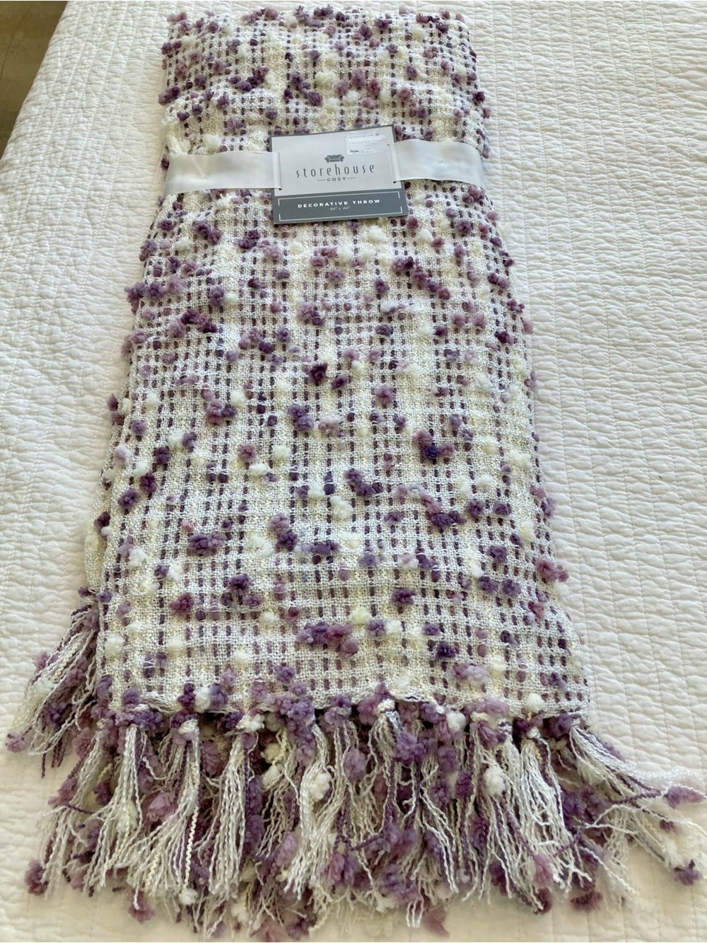UK Brand Cream and Lavender Decorative Throw